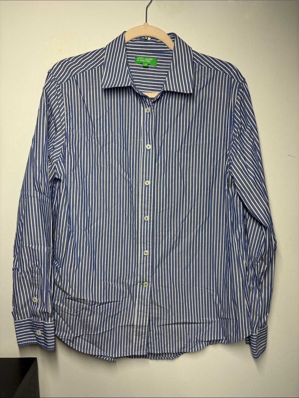 Women's Blue and White Stripe Dress Shirt - Classic Collared Fit